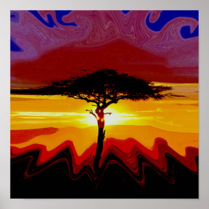 Poster africain Safari Sunset Tree