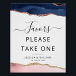 Poster Agate bleue et rousse Signer Faveurs<br><div class="desc">Floral bébé genre révéler les faveurs de la fête signe avec belle main bleue et rose peint agate</div>