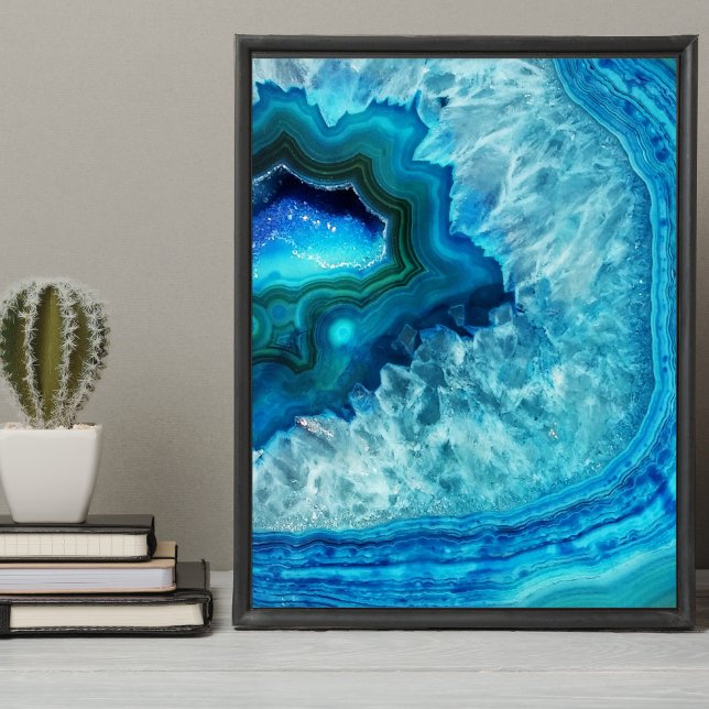 Poster Agate moderne en marbre bleu (Cute Trendy Bright Blue Turquoise Crystal Geode Poster)