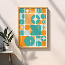 Poster Âge atomique milieu du siècle abstrait sarcelle, a