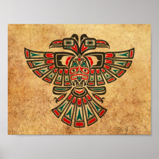 Poster Âgé et porté Haida Deux têtes Spirit Bird