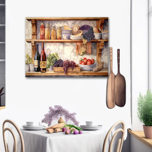 Poster AI Vintage Cuisine étagères Vins Raisins