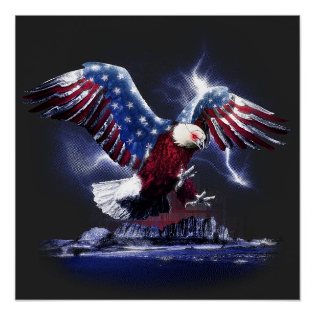 Poster Aigle avec ailes du drapeau américain (Devant)