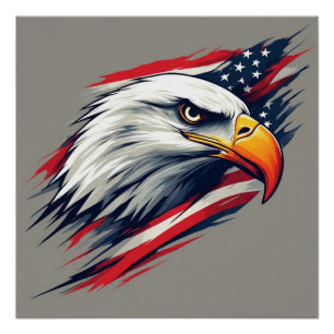 Poster Aigle chauve avec drapeau américain patriotique
