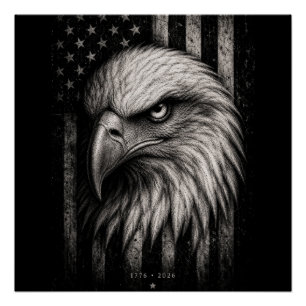 Poster Aigle chauve patriotique de 1776 Drapeau américain