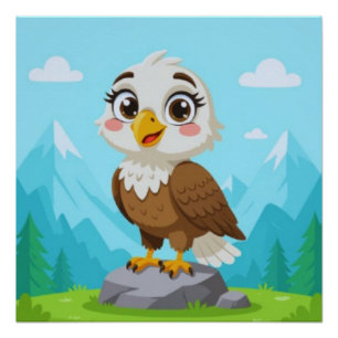 Poster Aigle de dessin animé sur un rocher – Personnage v