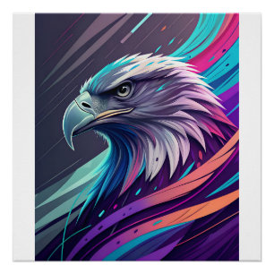 Poster Aigle de fer-néon — Tête stylisée avec géométrie