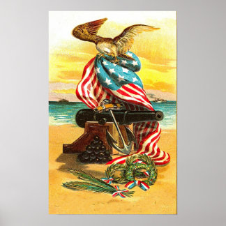 Poster Aigle et drapeau des États-Unis