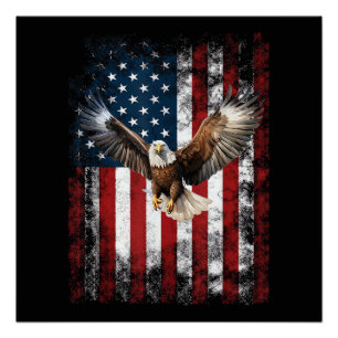 Poster Aigle Patriotique 4 juillet USA Drapeau Américain