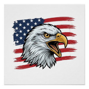 Poster Aigle Patriotique Drapeau Vintage Vector Design_1
