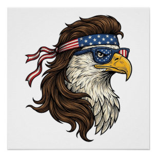 Poster Aigle patriotique Mullet Gravure vintage vecteur D