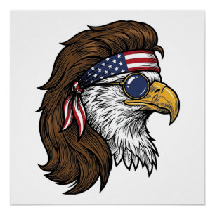 Poster Aigle patriotique Mullet Gravure vintage vecteur D