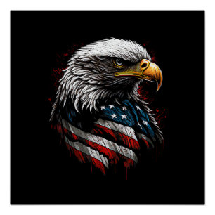 Poster Aigle Patriotique USA Drapeau Américain 4 Juillet