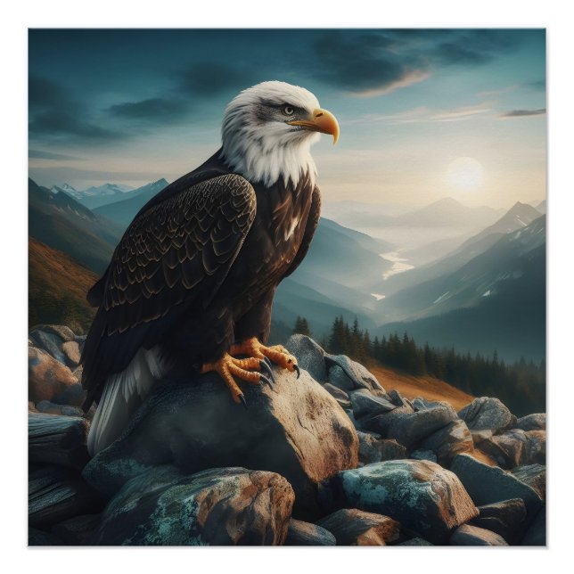 Poster Aigle perché sur un terrain rocheux (Devant)