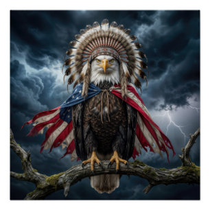 Poster Aigle royal avec cape et coiffe de drapeau américa