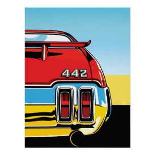 Poster Aile arrière de Muscle Car 442 Impression Pop Art 