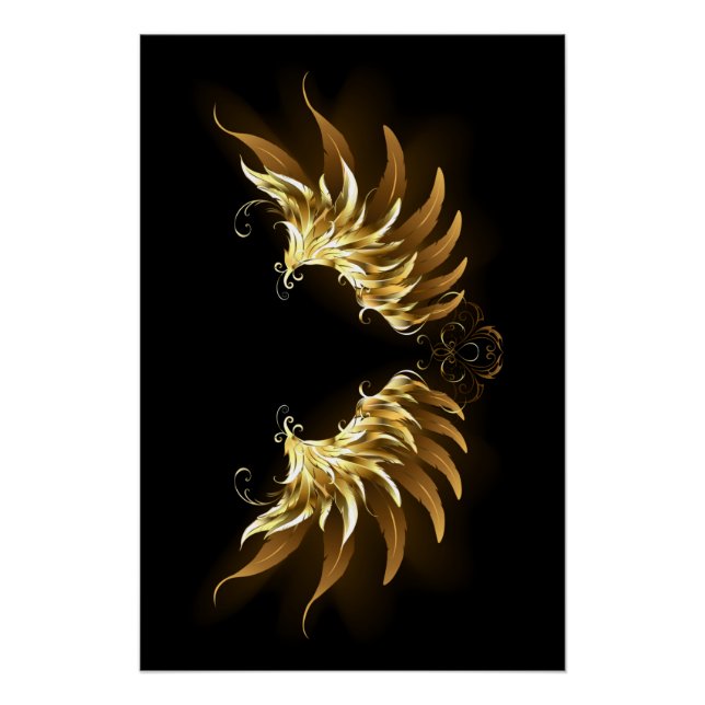 Poster Ailes d'Ange d'or sur arrière - plan noir (Devant)