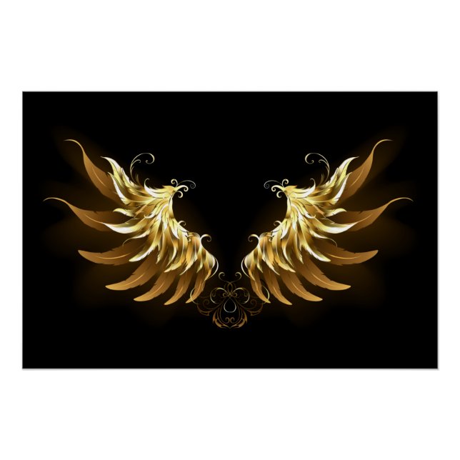 Poster Ailes d'ange dorées sur fond noir (Devant)