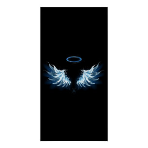Poster Ailes d'ange lumineuses bleues sur fond noir