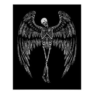 Poster Ailes d'ange squelettiques en noir et blanc