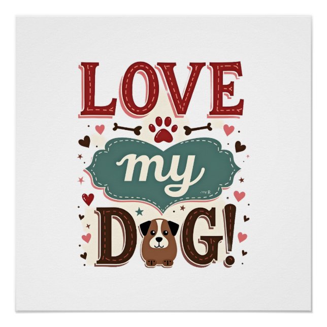 Poster Aime Moi Aime Mon Chien Vintage Joli Empreinte De  (Devant)