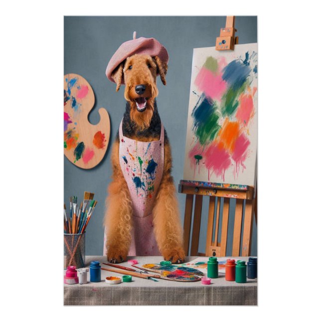Poster Airedale Terrier fantaisiste travaillant comme art (Devant)