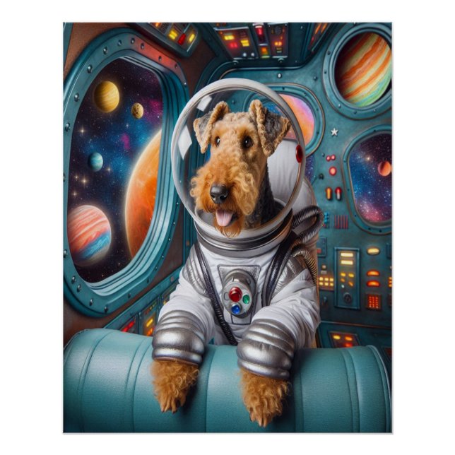 Poster Airedale Terrier fantaisiste travaillant comme ast (Devant)