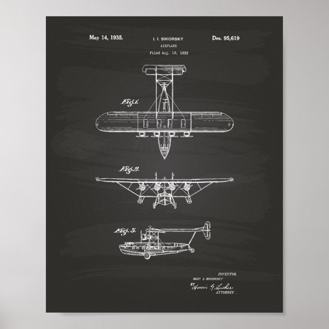 Poster Airplane 1935 Patent Art Chalkboard (Devant)