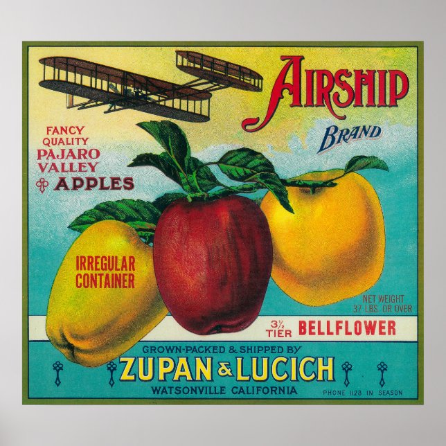 Poster Airship Apple Crate Label Watsonville, CA (Devant)