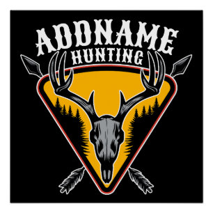 Poster AJOUTER NOM Hunter Elk Crâne Gros Antlers Chasse a