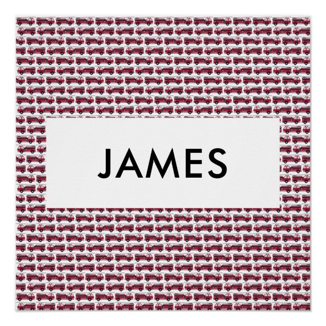 Poster Ajouter votre nom Red Fire truck Personnalisé (Devant)