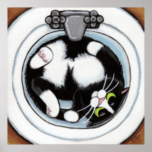 Poster Ajustement serré (v3) dans l'art de chat du brun 