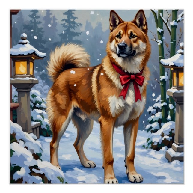 Poster Akita Dog Serene Japanese Winter Christmas (Devant)