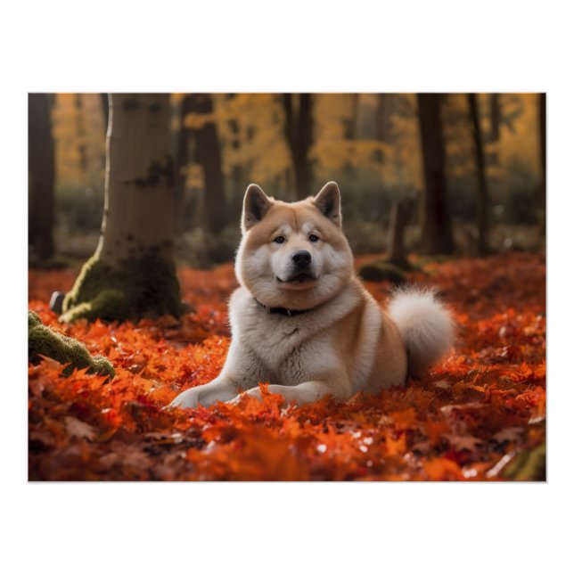 Poster Akita en automne Feuilles automne s'inspire (Devant)