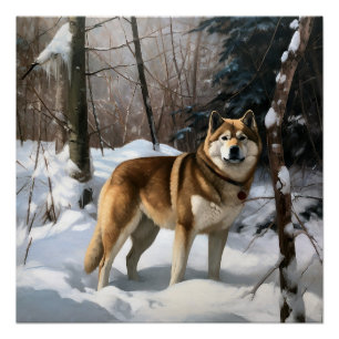 Poster Akita Laisser Neige Noël