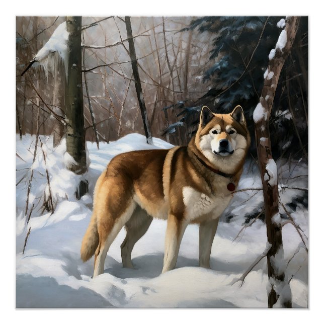 Poster Akita Laissez tomber la neige Noël (Devant)