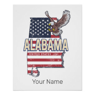 Poster Alabama State États-Unis Carte Retro Vintage USA