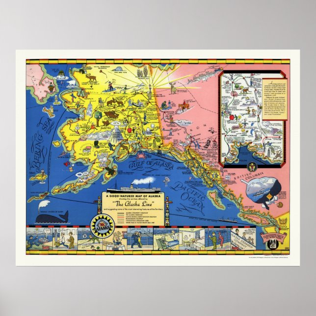 Poster Alaska - Carte de la ligne de navigation 1934 (Devant)