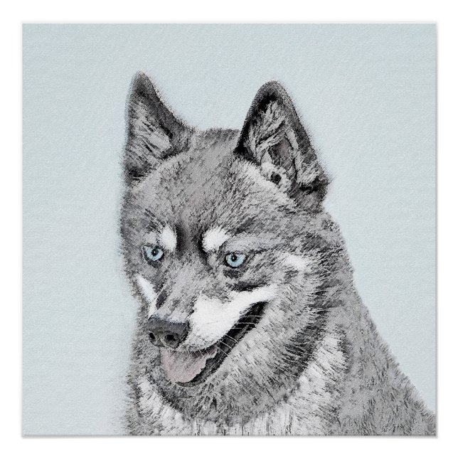 Poster Alaskan Klee Kai Peinture - Cute Original Chien Ar (Devant)