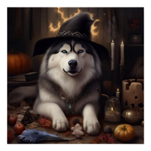 Poster Alaskan Malamute Citrouilles Halloween effrayant