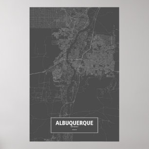 Poster Albuquerque, Nouveau Mexique (blanc sur le noir)