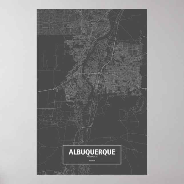 Poster Albuquerque, Nouveau-Mexique (blanc sur noir) (Devant)