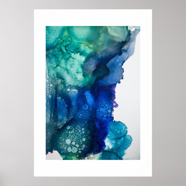 Poster -  Alcohol Ink Art Posters Blue Green (Devant)