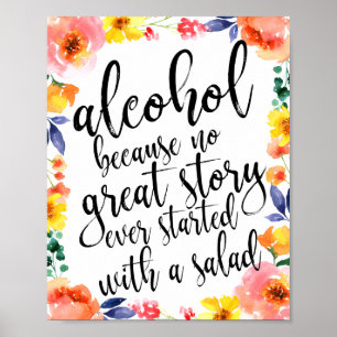Poster Alcool Mariage Floral Aquarelle 8x10