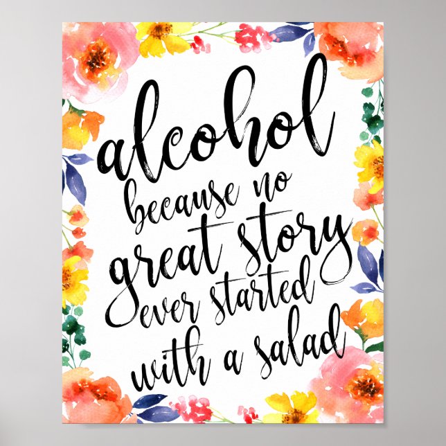 Poster Alcool Mariage Floral Aquarelle 8x10 (Devant)