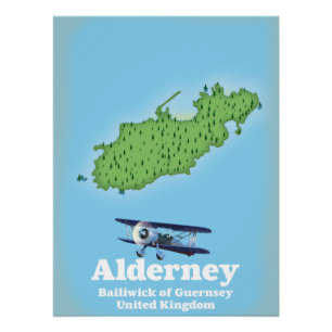 Poster Alderney Bailiwick de Guernesey Carte du Royaume-U