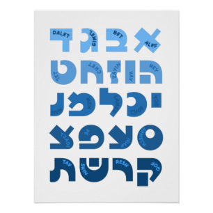 Poster Alef-Bet hébreu dans Ombre Bleu Enfants juifs