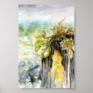 Poster Algues et plage en voie de disparition sous la plu