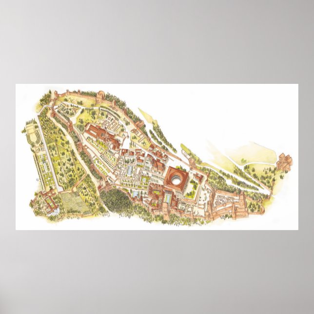 Poster Alhambra Grenade Espagne. Vue aérienne (Devant)