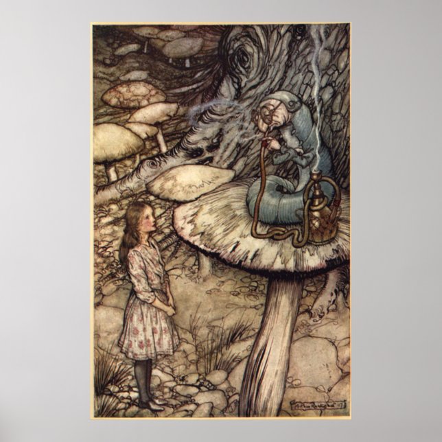 Poster Alice et la chenille par Arthur Rackham (Devant)
